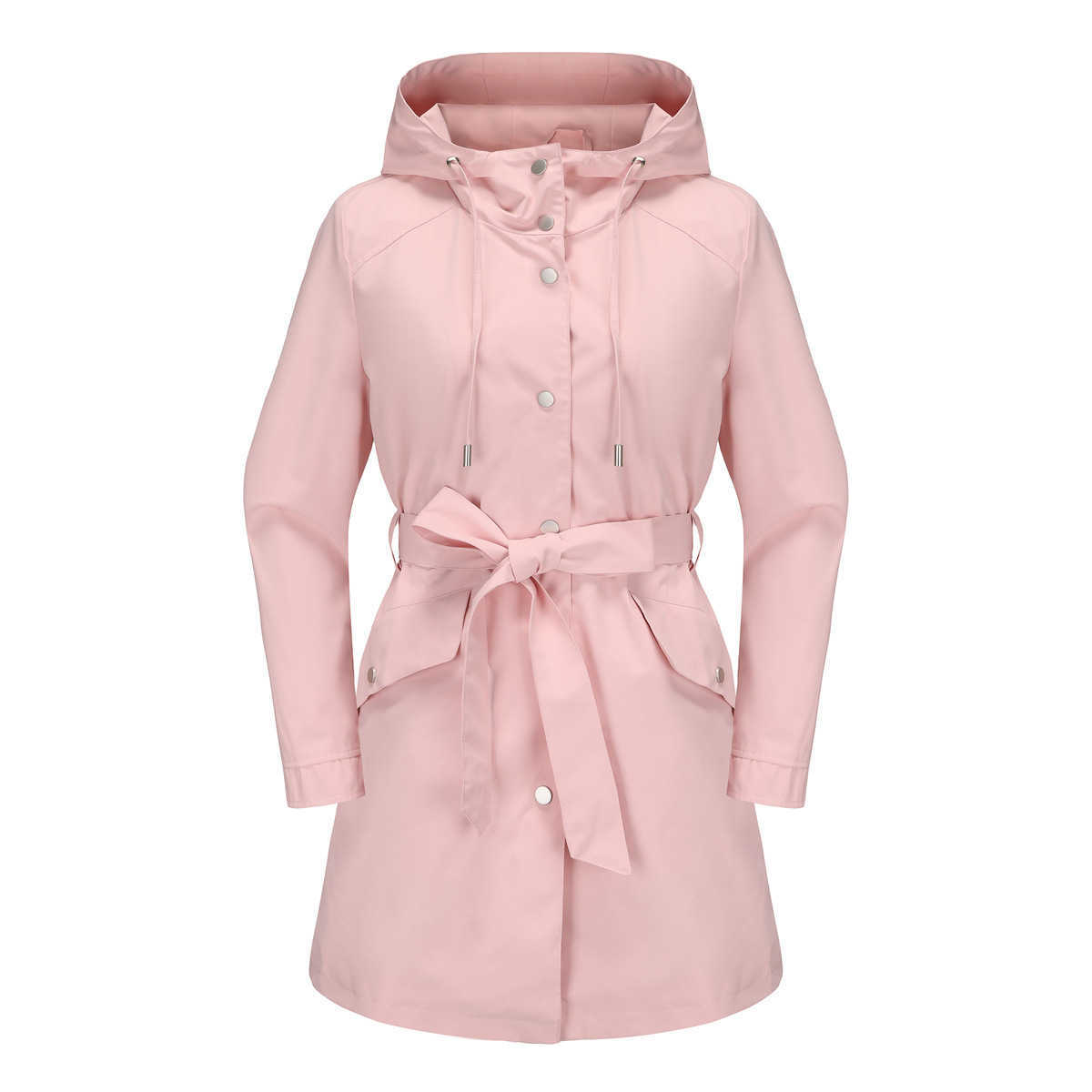 Spring Autumn Hooded Waterproof Jacket with Belt Thin Casual Loose Windbreaker for Women Womens Long Trench Coat Womens Jacket 241209