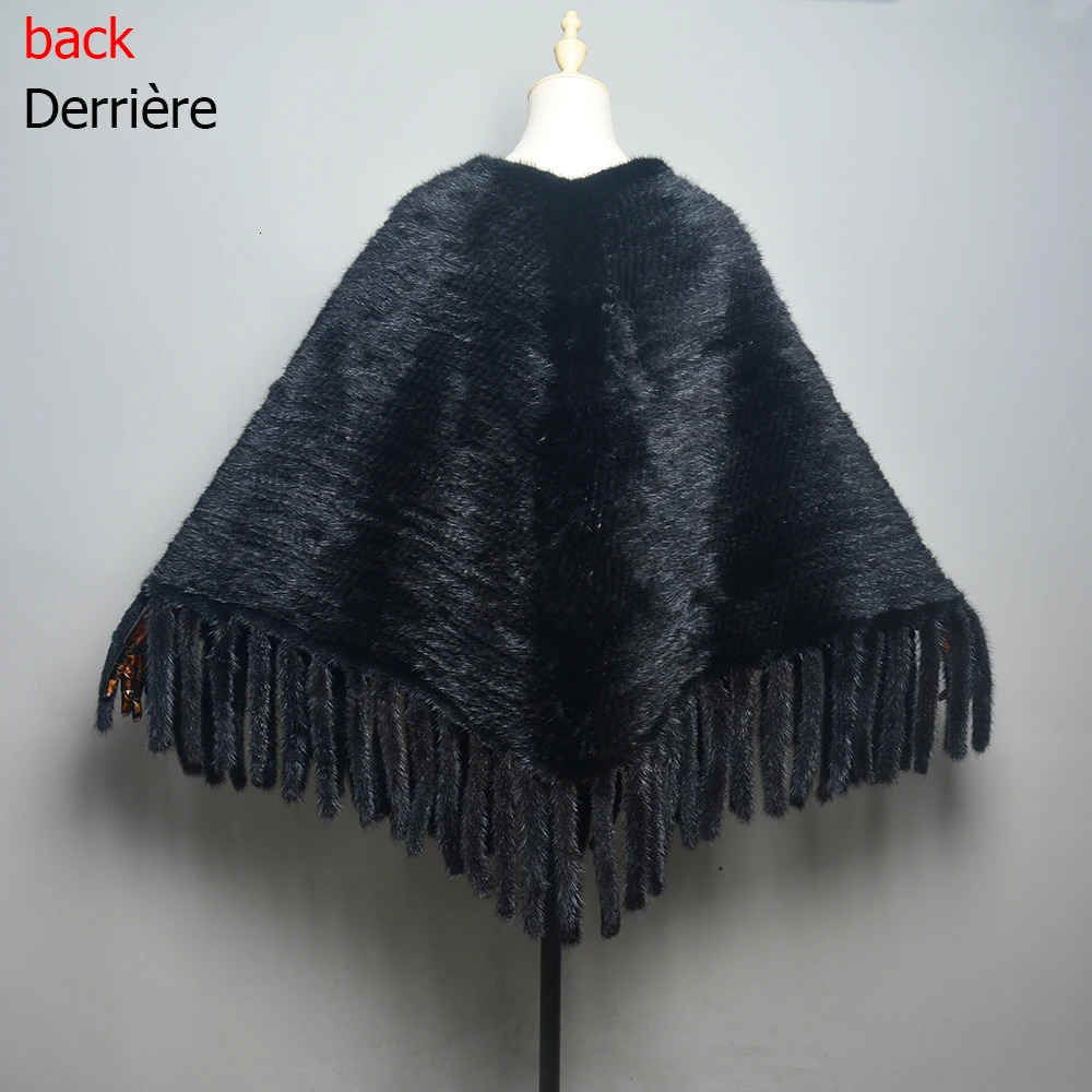 Fashion Women Fur Shawl Winter Knitted Real Mink Fur Stole With Fur Hood Knitted Mink Poncho Pashmina 250120