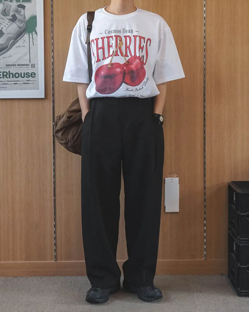 American Retro Cotton T Shirt Cherry Graphics Print Half Sleeved Loose Short Sleeved Simple Tops for Men and Women Couples Y2k 250109