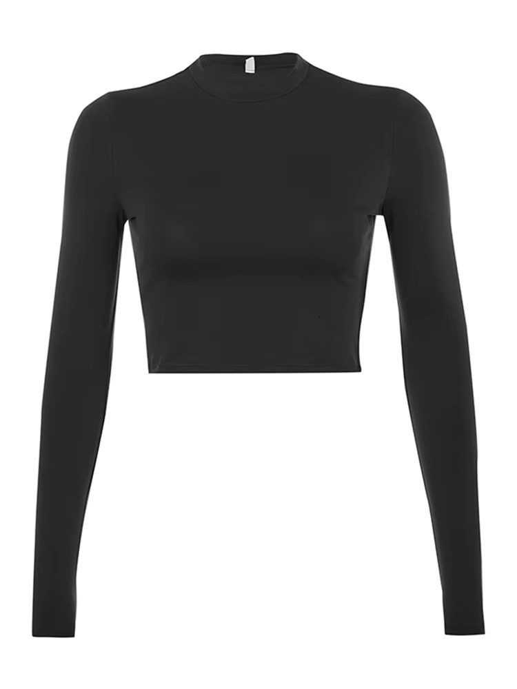 Solid Basic Long Sleeve Womens Tshirt Casual Black White Crop Top T Ladies Fashion Korean Tee Shirt