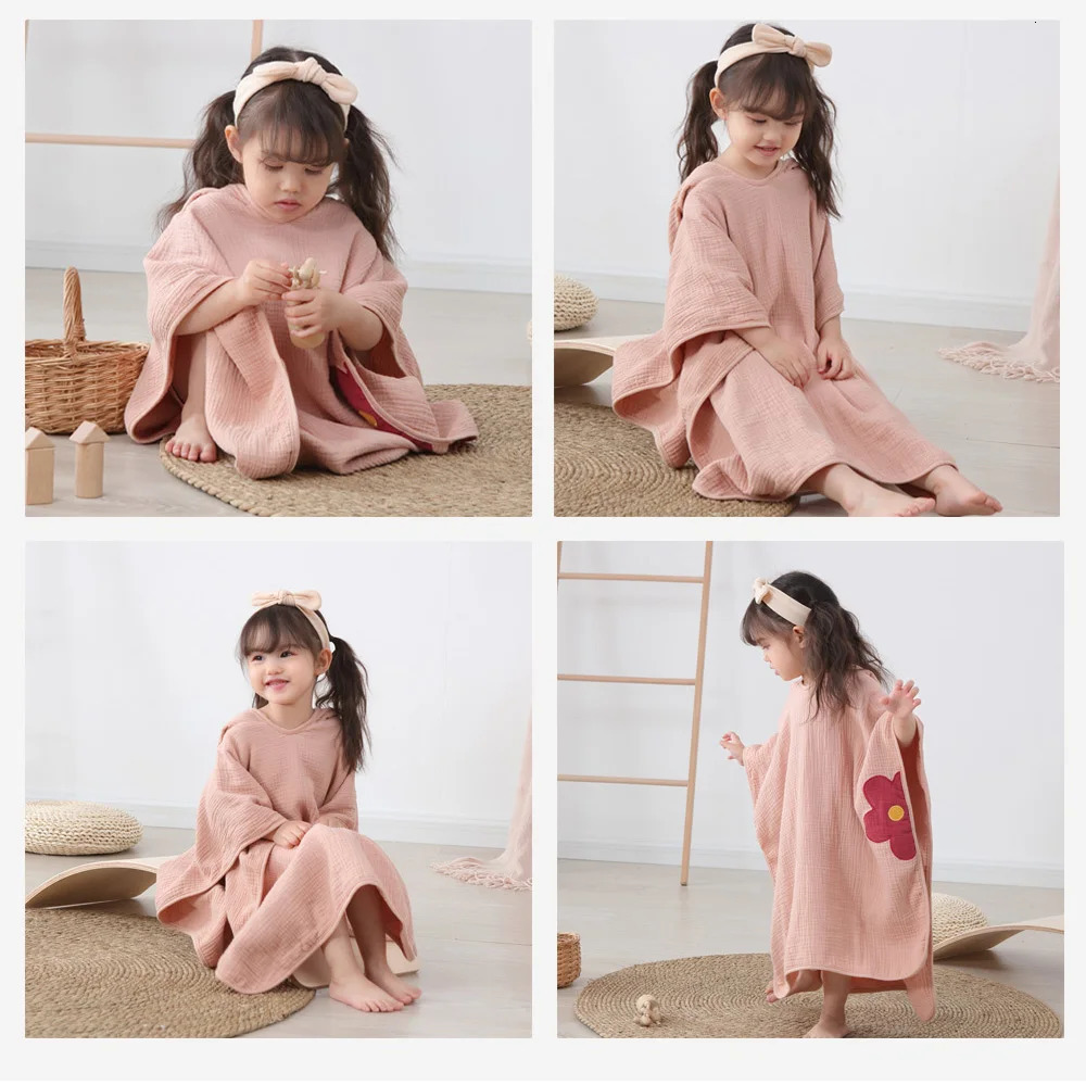 INSULAR Bath Towels Baby Hooded Bathrobe Childrens Cartoon Poncho Hooded Wear Kids Soft Washcloth Swimming Beach Muslin Style 250120