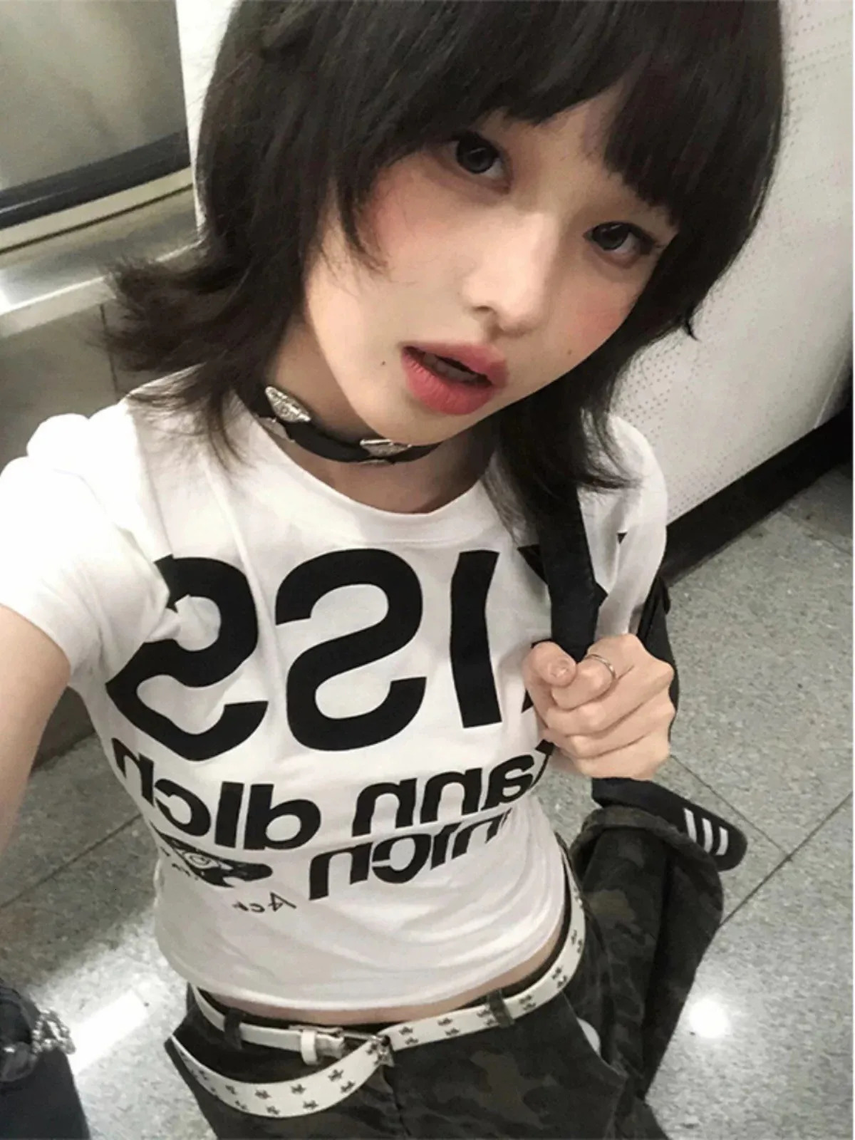 Tonngirls Y2k Print Letter T Shirt Women Skinny Short Sleeve Japanese 2000s Crop Tops Vintage Grunge Tops American Retro Tshirts 250109