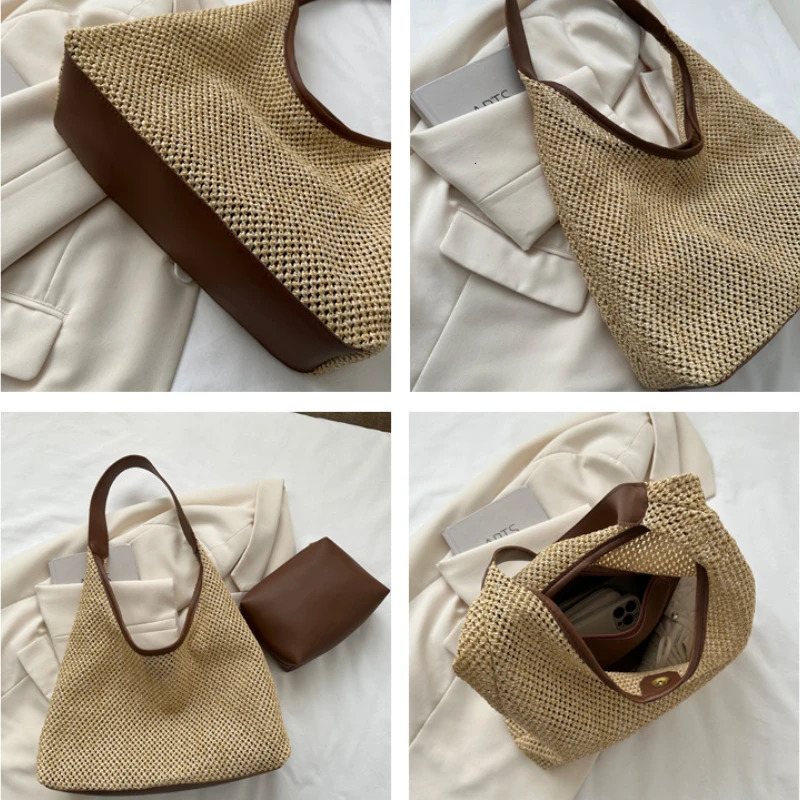 Casual Beach Summer Woven Mother-in-law Bag Fashionable One-shoulder Seaside Travel Beach Straw Bag Drop 250122