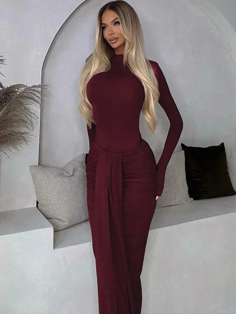2024 Autumn Winter Long Sleeve Bodysuit High Waist Bandage Skirts Matching Set Elegant 2 Pieces Dresses Streetwear 250122