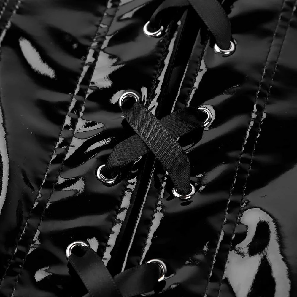 Womens PVC Steampunk Underbust Boned Lace up Corsets Bustiers Zipper Waist Cincher Corset Shaper for Weight Loss 250121