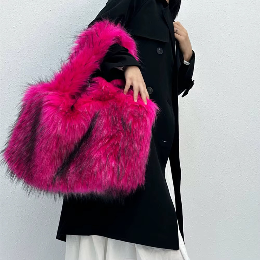 Faux Mink Fur Bags for Women Handbags Candy Color Plush Tote Fluffy Soft Shoulder Bag Large Capacity Shopper Purses New