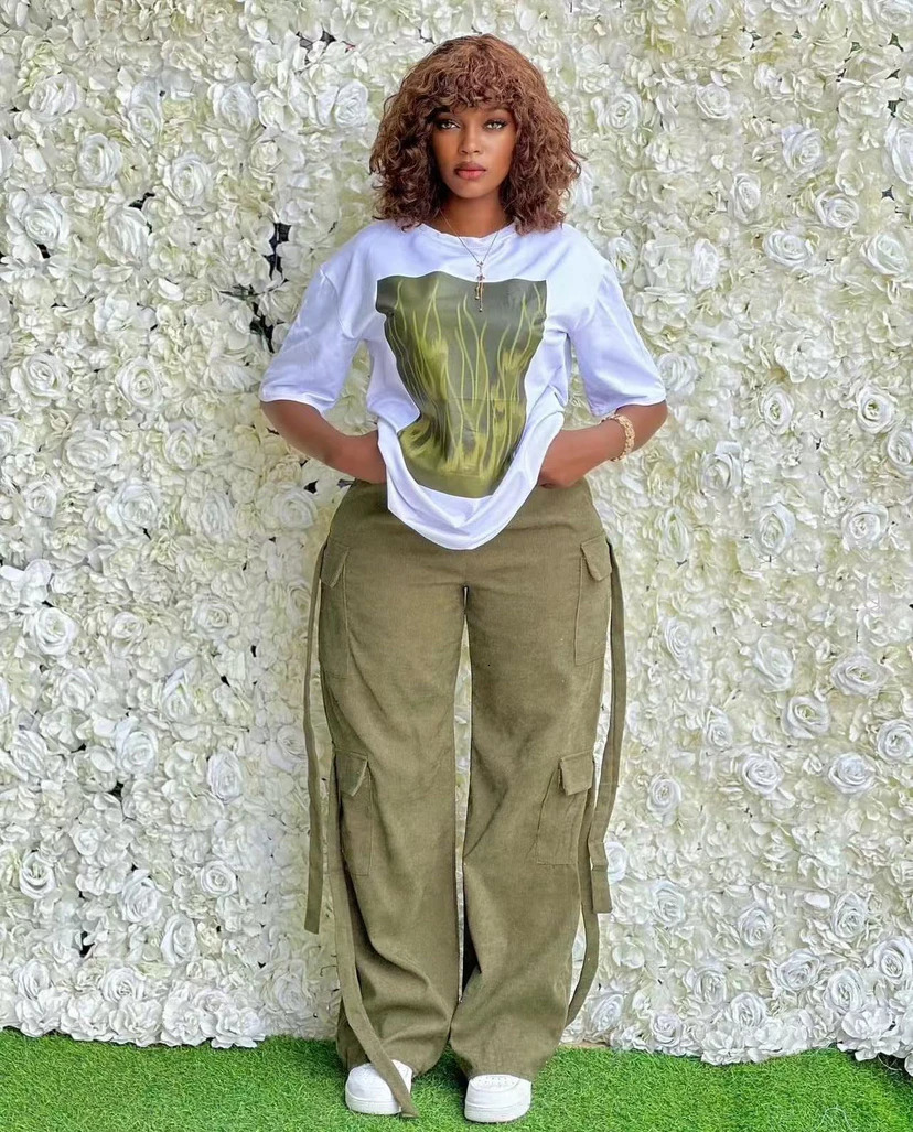 2 Pieces Womens Sets 2025 Spring Summer Pocket Pullover Suit Short Sleeve Tops And Pants Suits Two Piece Set Tracksuit Outfit 250110