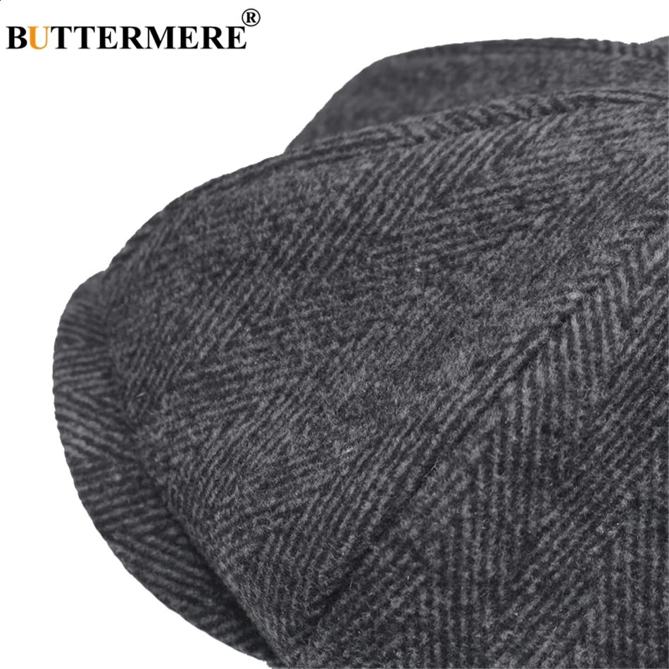 BUTTERMERE sboys Beret Herringbone Men Flat Caps Wool Casual Winter Tweed Female England Style Classic Octagonal Hats And Cap 250118