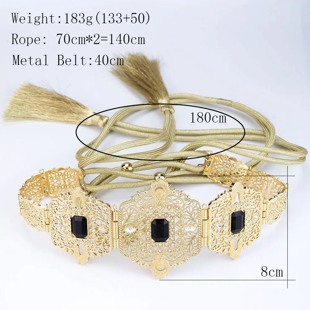Sunspicems Chic Alloy Belt For Moroccan Bride Tassel Straps Rope Waist Chain Arabic Ladys Caftan Dress Body Chains Gold Color 250121