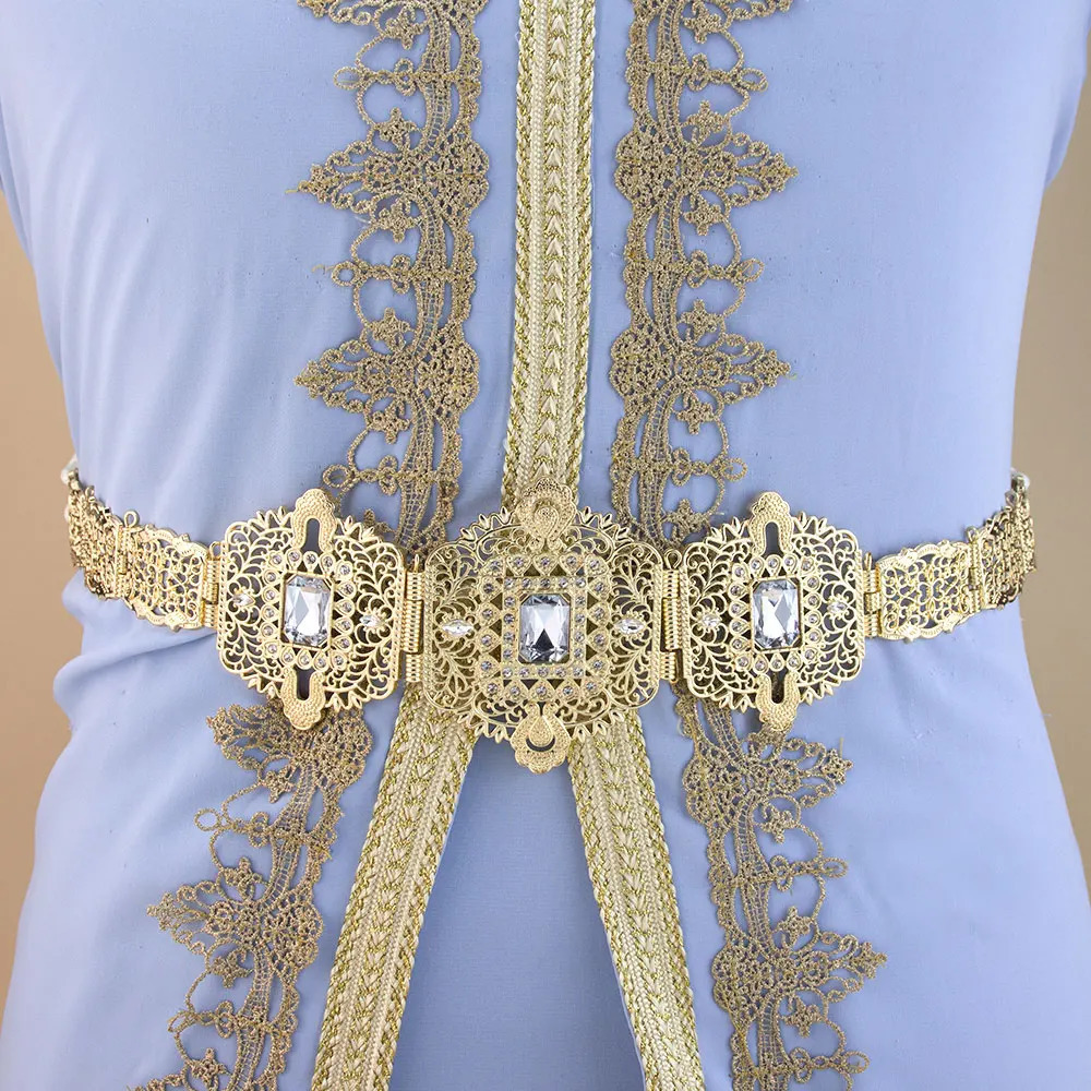 Sunspicems Chic Alloy Belt For Moroccan Bride Tassel Straps Rope Waist Chain Arabic Ladys Caftan Dress Body Chains Gold Color 250121
