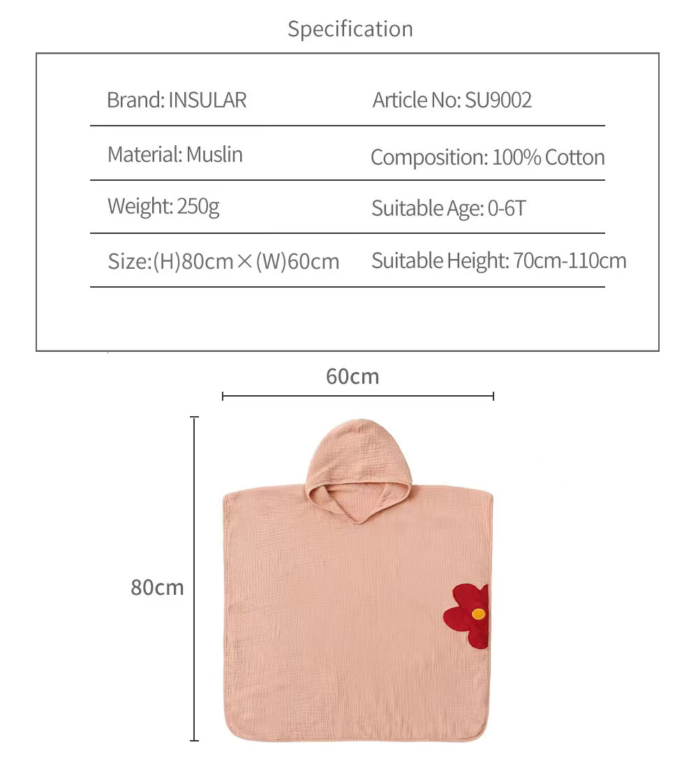 INSULAR Bath Towels Baby Hooded Bathrobe Childrens Cartoon Poncho Hooded Wear Kids Soft Washcloth Swimming Beach Muslin Style 250120