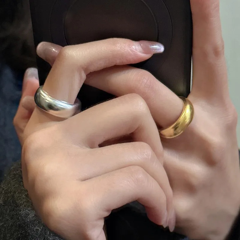 S925 Sterling Silver Heavy industry loach back plain ring with niche simple and fashionable stackable matte ring 250117