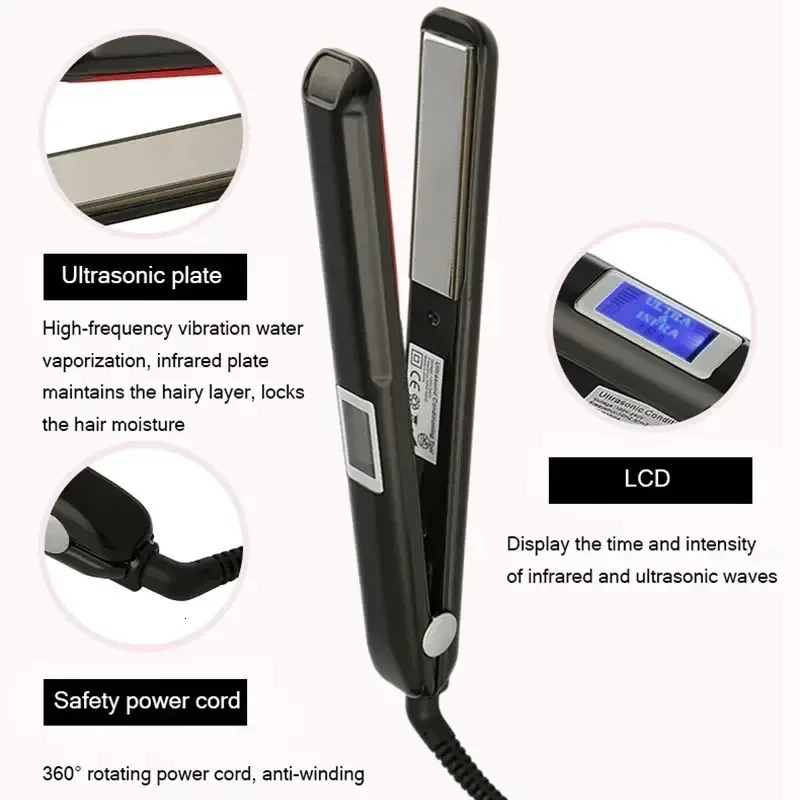 Hair Flat Irons Ultrasonic Infrared Cold Care Iron Keratin Treatment for Frizzy Recovers the Damaged Straightener 250121