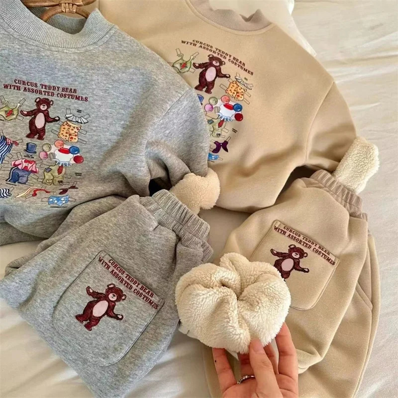 Boys Girls Padded Fashion Sets Children Autumn Winter Cartoon Suits Kids Casual SweatshirtPants 2Pcs Outfits Trend Clothing 250113