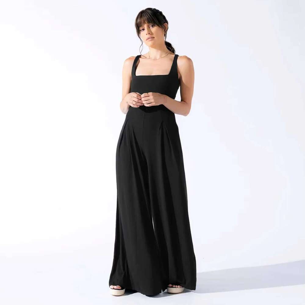 Casual Women's Playsuits Sleeveless Low Waist Viscose Rompers Square Collar Overall Jumpsuits Full Length Outfits