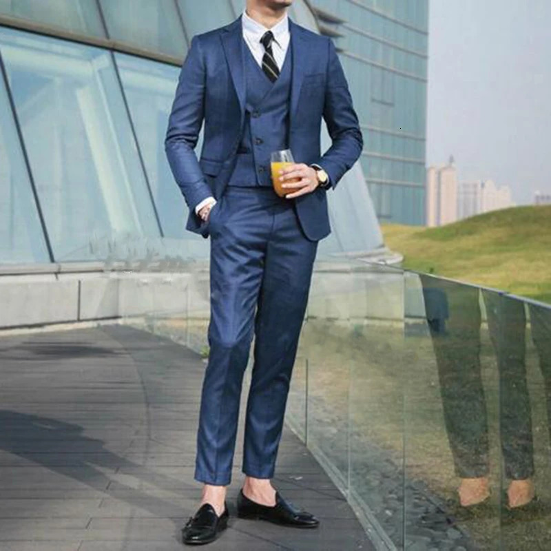 Doublebreasted Vest Mens 3 Pieces Navy Suits Groom Wedding Formal Party Tuxedo Costume Homme Coat Blazer JacketPantsVest 250122
