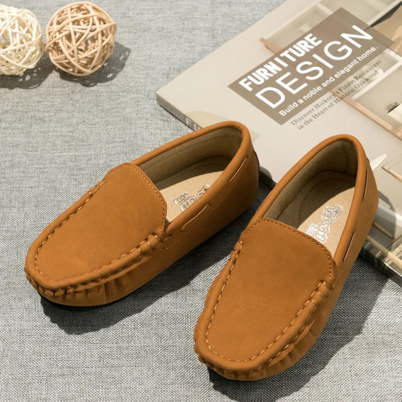 Spring Summer Kids Shoes Boy Girl Casual Breathable Brown Rubber Sole Childrens Boys Girls Flat Leather Moccasins 250115