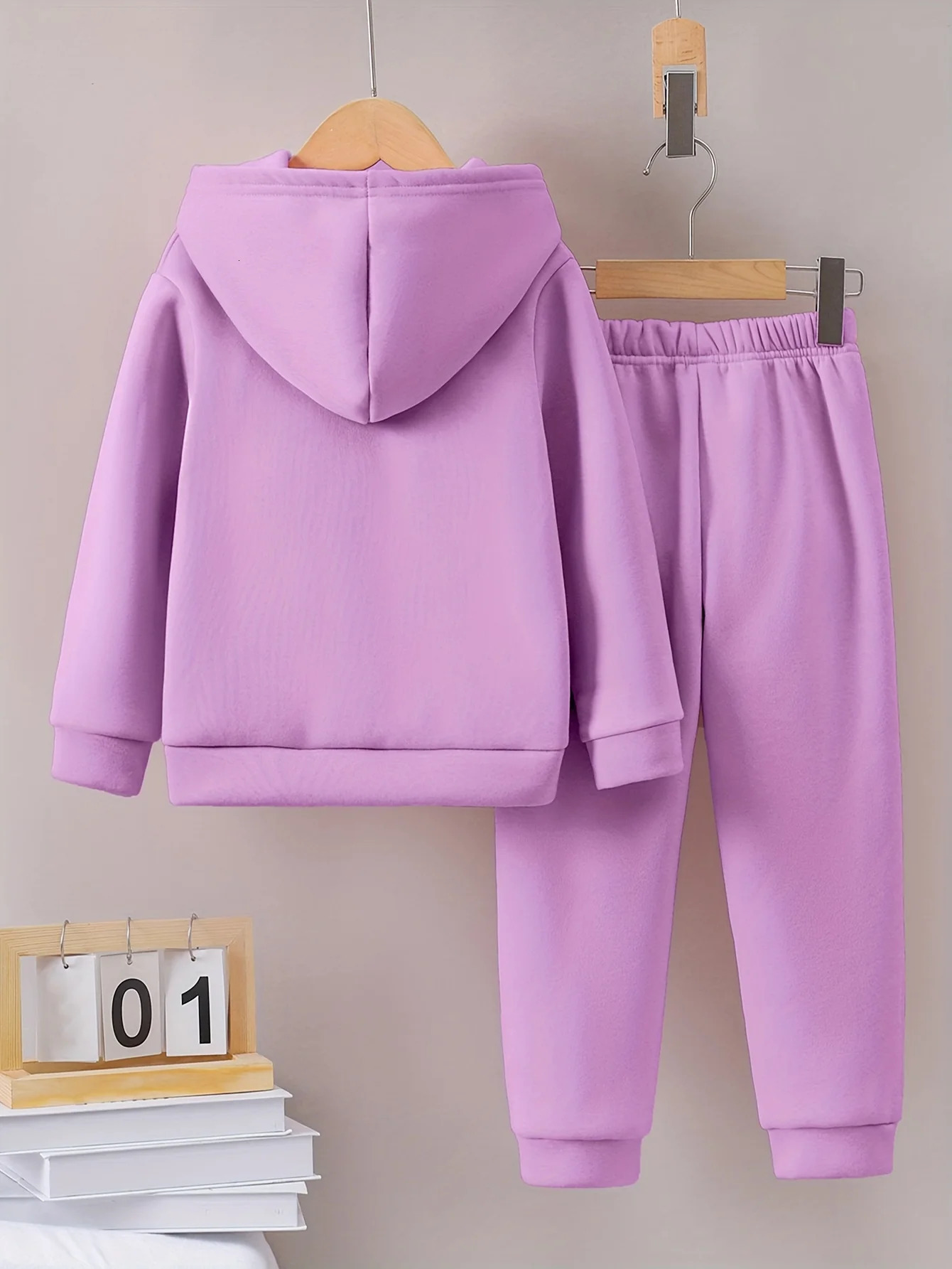 Fall/Winter casual comfort warm girls print warm lining hoodie and sweatpants set 250113