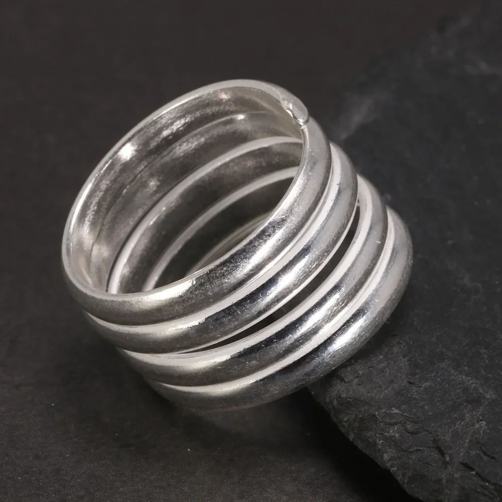 Genuine 925 Sterling Silver Spring Ring Simple Multi-Layers Elegant Jewelry Opening Plain Punk Ring 250117