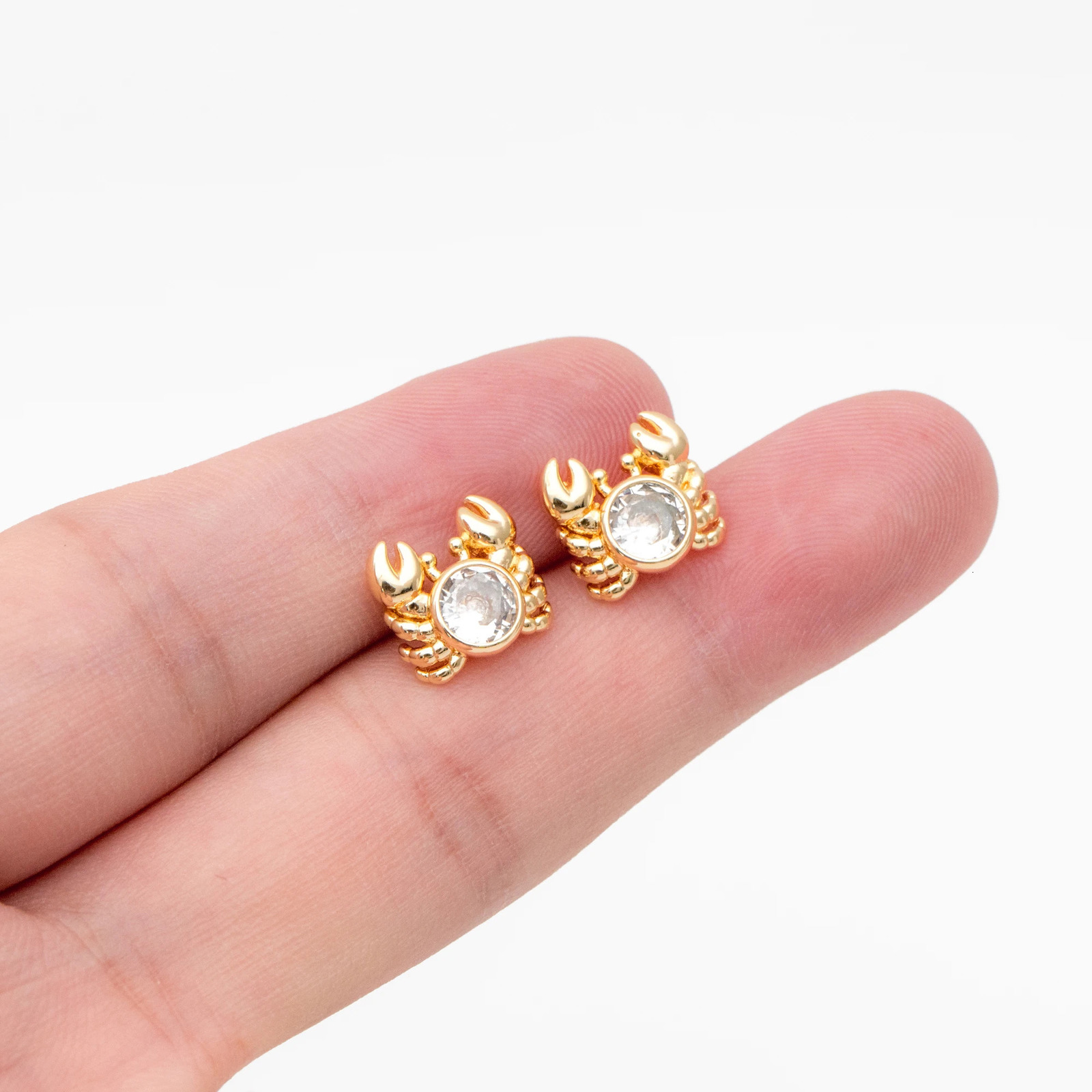 10pcs CZ Pave Gold Crab Earrings Dianty Crab Stud Earrings Jewelry Supplies For Jewelry Making DIY Accessories GB-4038 250117
