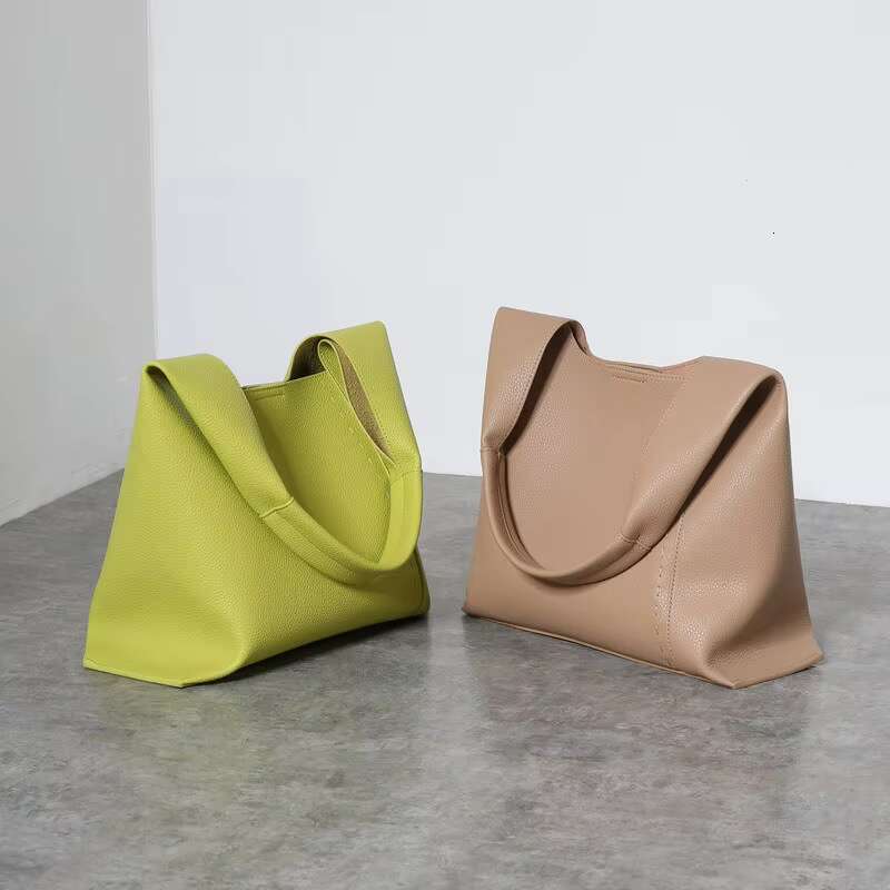 French Simple Cowhide Tote Large-Capacity Women Commuter Office Ladies One-Shoulder Armpit Bag Casual Big