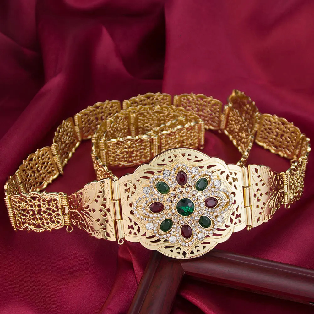 Sunspicems Algeria Women Belt Jewelry Metal Crystal Waist Chain Adjustable Length Arabian Caftan Belt Ethnic Morocco Bijoux 250121