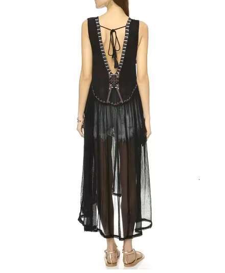 Summer V Neck Irregular Long Backless Embroidery Beach Sexy Holiday Hook Sleeveless Bohemian Dress Free Vestidos