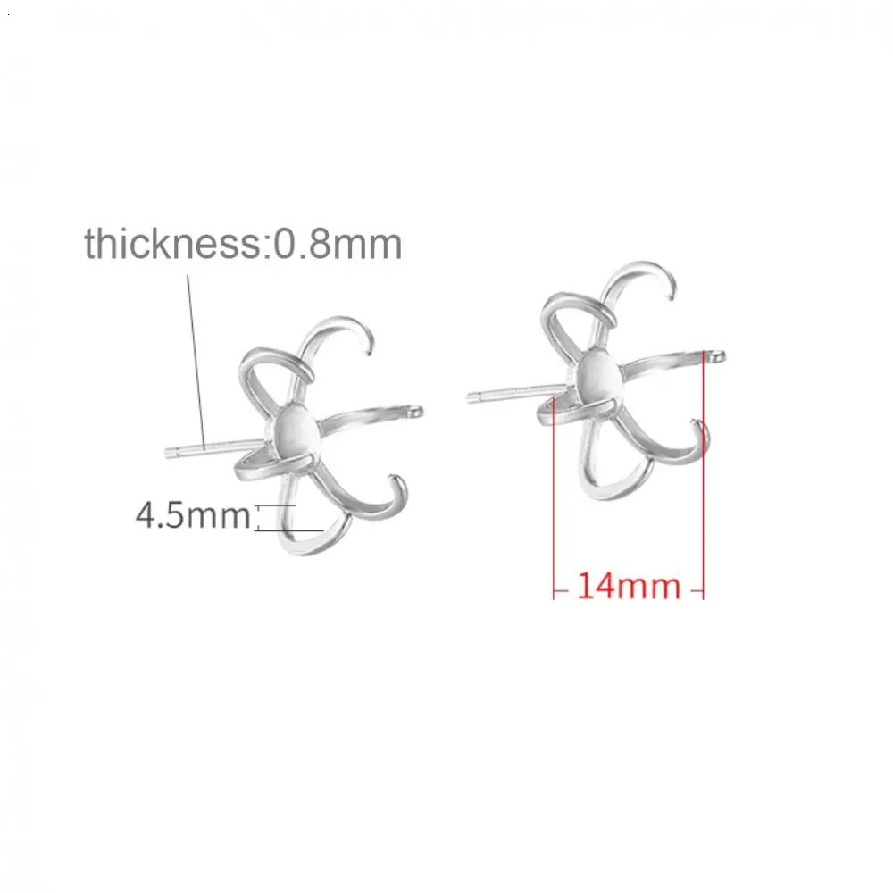 2 Pairs 925 Sterling Silver Stud Post Earring Mounting fit 10-14/12-16mm Stone 6 Claws Earring Blank for DIY Jewelry Making 250117