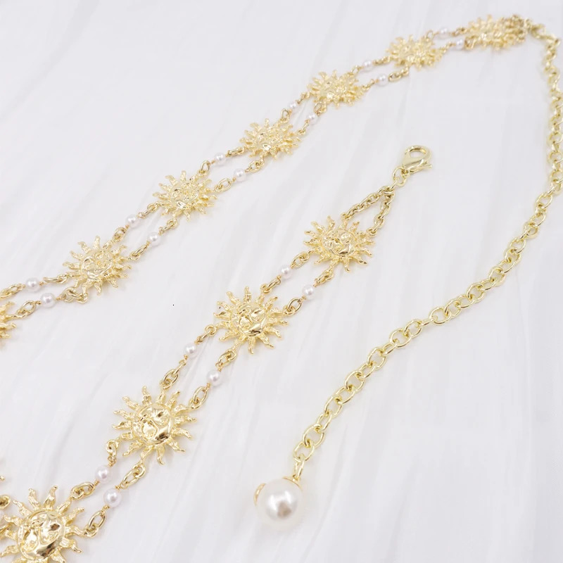 Golden Sun God Pearl Waist Chain Womens Dress Decoration Bright Gold Chain Waist Thin Belt 250117
