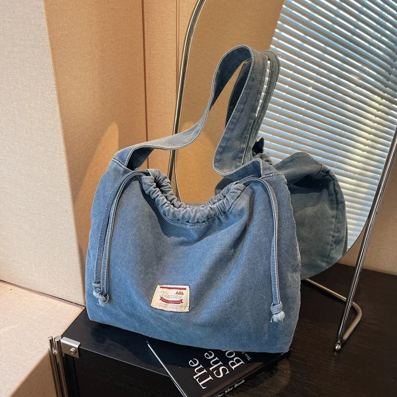 Solid Colors Denim Concise Casual Crossbody Bags Large Capacity String Retro Fashion Versatile Womens Shoulder Bags 250122