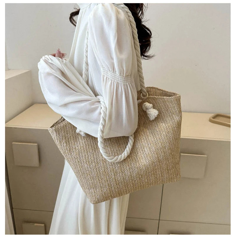 Fitshinling Bohemian Handmade Moven Rattan Straw Bags Fashion Large Capacity Shoulder Bag Women Vintage Female Tote 250121