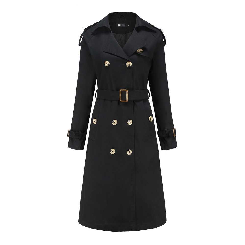 New European Windbreaker WoMens Long Waist Cotton Fashion Coat Long-sleeved Lapel Womens Long Trench Coat Womens Jacket 241209