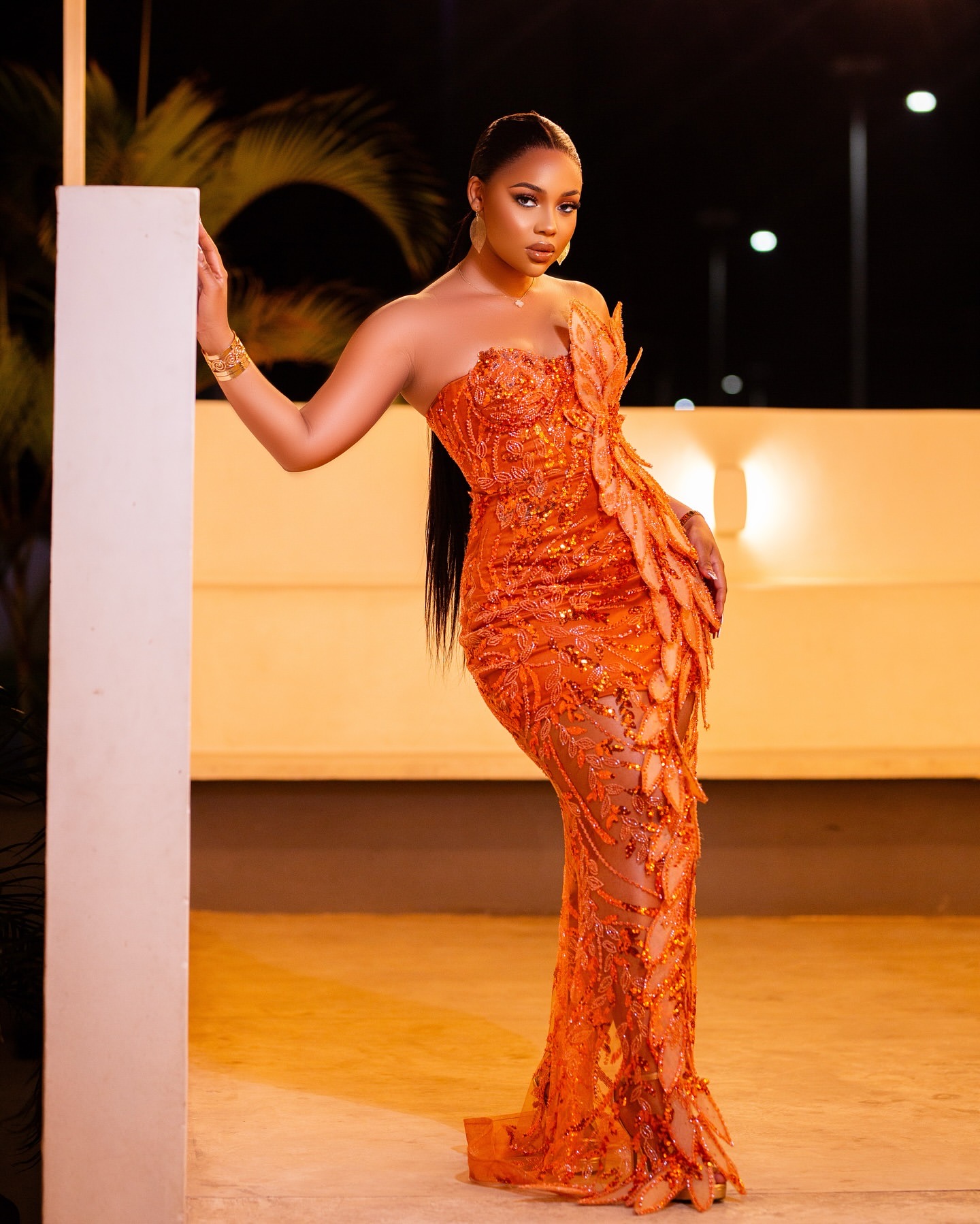Aso Ebi Orange Mermaid Prom Dresses 2025 rals Sequined Lace Evening Formal Party Second Birthday Engagement Gowns Plus Size Dress For Special Ocns