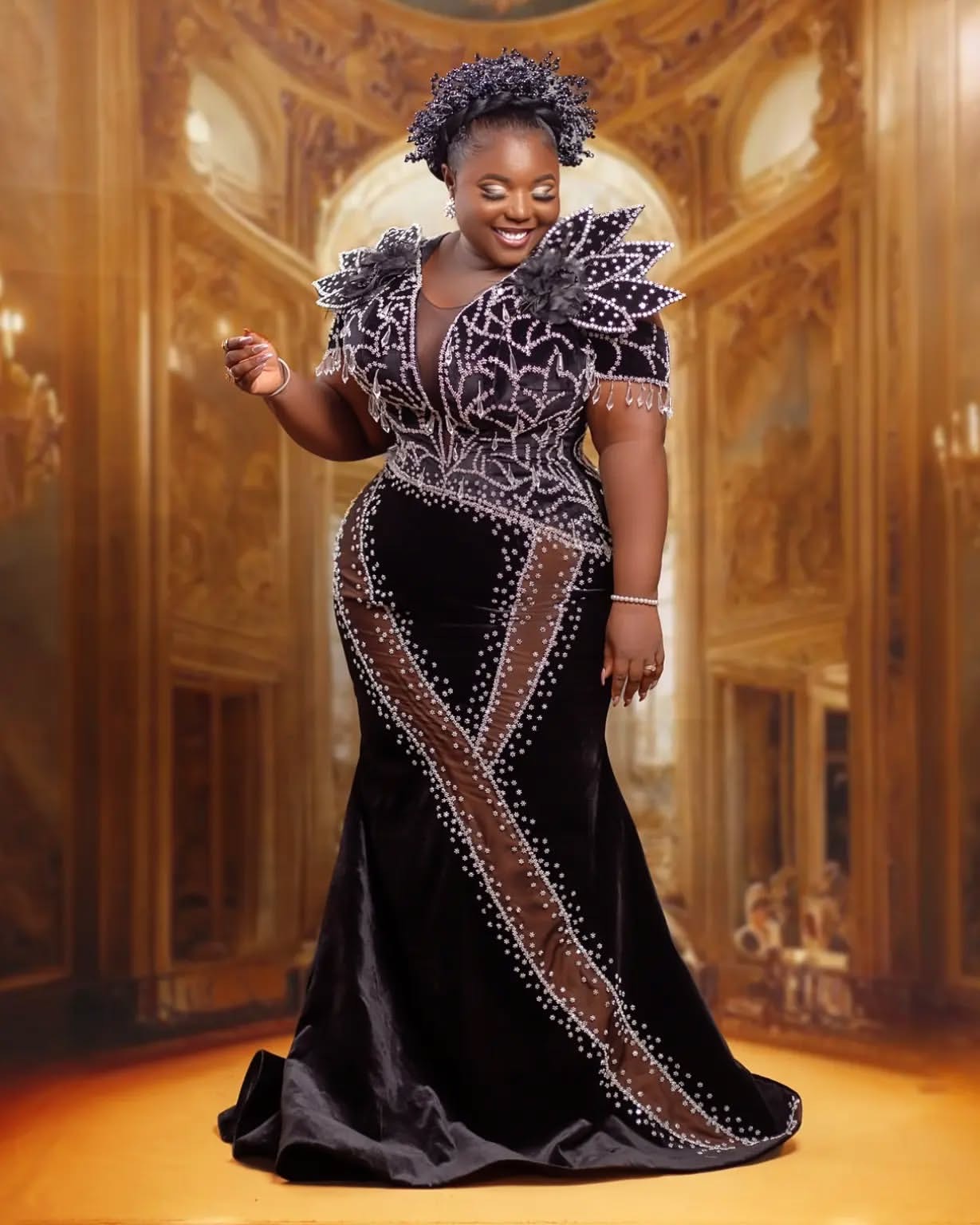 Aso Ebi Black Mermaid Prom Dresses 2025 Beaded Crystals Veet rals Evening Formal Party Second Birthday Engagement Gowns Plus Size Dress For Special Oc