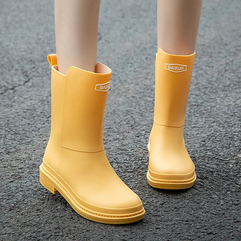 Womens MidCalf Rain Boots Rubber Shoes Winter CottonPadded WarmKeeping Waterproof NonSlip 250117
