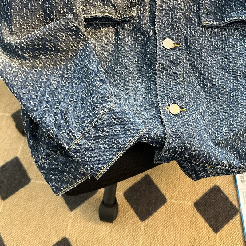 autumn long sleeve denim coat MENS loose fashion embroidery n retro casual street Y2K fashion shirt 250117