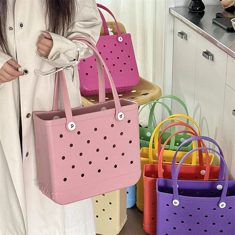 Durable Waterproof Beach Bag Storage Baskets Summer Rubber Tote Solid Color Jelly Beach Bags Sundries Organizer 250121