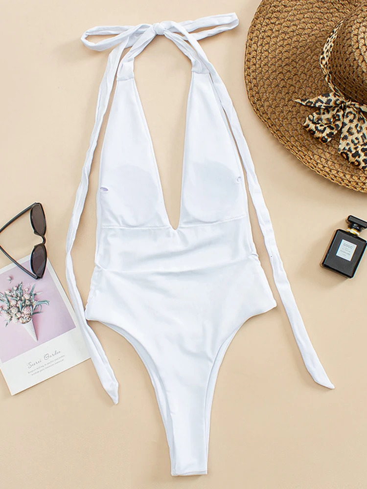 Sexy Deep V One Piece Swimsuit Women Bandage Backless Swimwear Female Monokini Bathers Bathing Suits Summer Beach Wear 250113