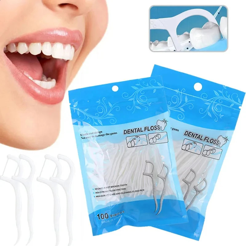 50100pcs Toothpick Floss Interdental Tooth Cleaner Disposable Dental Toothpicks For Adult Cleaning With Thread 250108