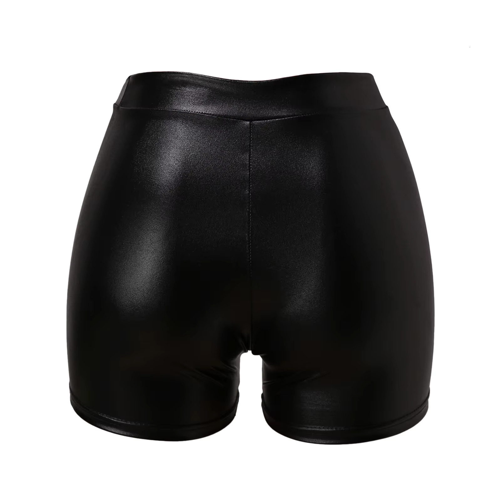 Women Waist Sexy Latex High Stretch Short Pants Nightclub Bright Leather Wrapped Hip A-E Black Shorts