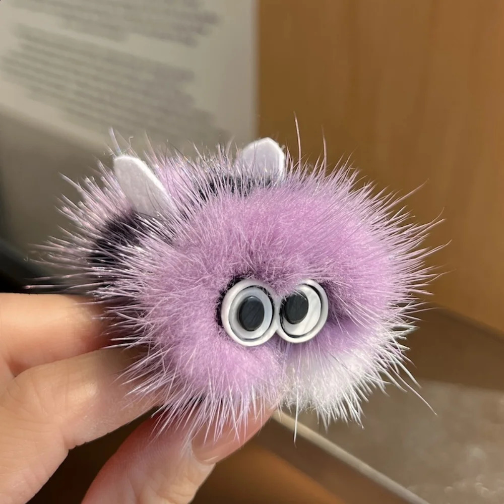 Cute Real Mink Hair Small Bee Scrunchie Thick Band Ponytail Holster Plush Headdress Rubber Ring Accessories 250118