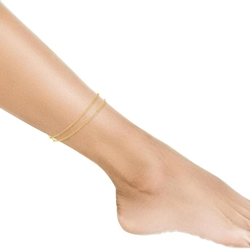 Womens stainless steel beaded anklet 2024 fashion casual trend niche n sexy small beads doublelayer jewelry gifts 250114