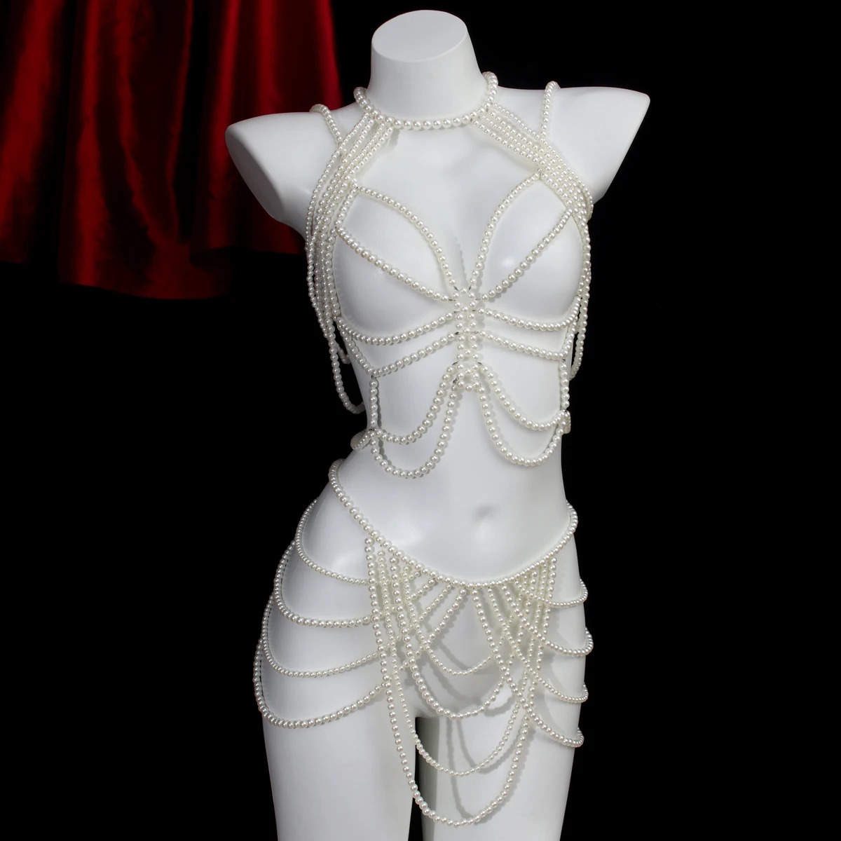 Fashion butterfly retro style imitation pearl shoulder chain chest chain waist chain three piece set charm womens Body Chain 250121