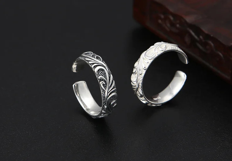 Wholesale S925 pure silver ring plain silver ring small and fresh Korean version womens simple floral vine thin ring ring 250117