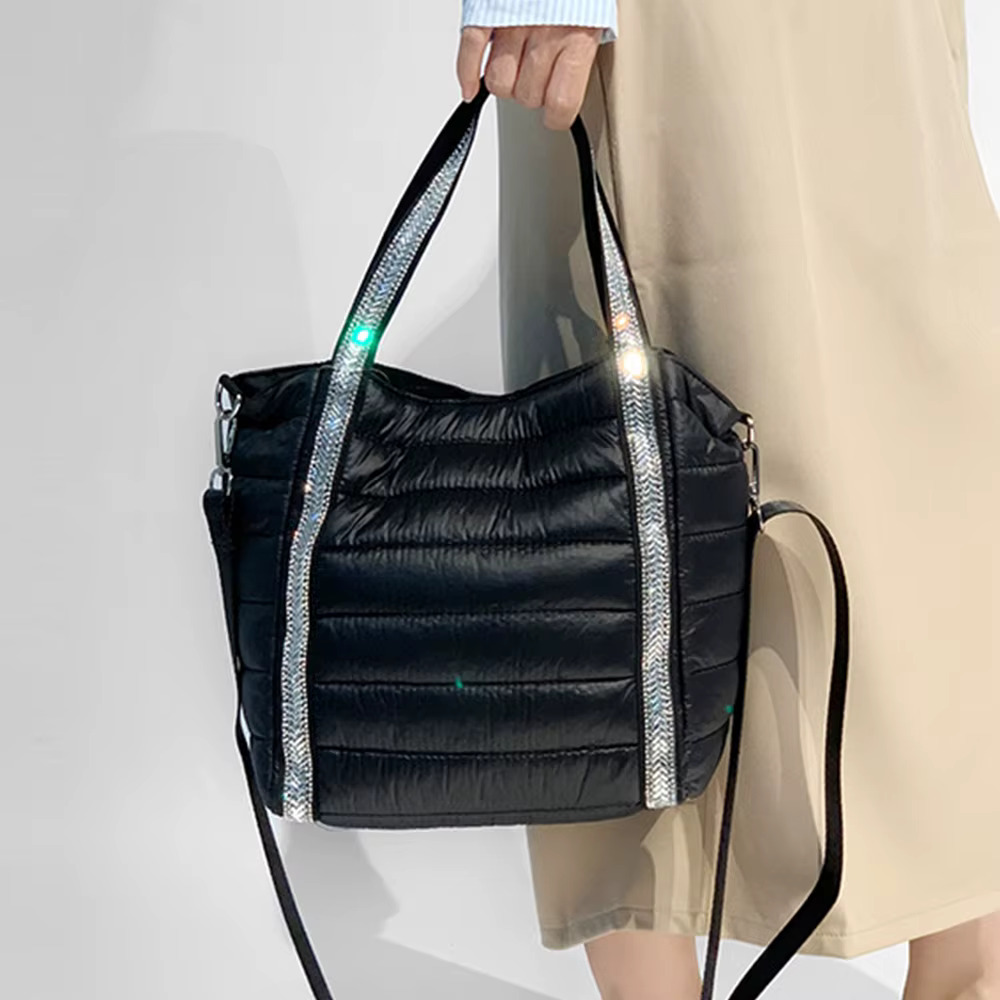 Dias Quilted Shoulder Cotton Padded Women's Bag Nylon Soft Crossbody Bags for Women Handbag Bucket Shopper Tote