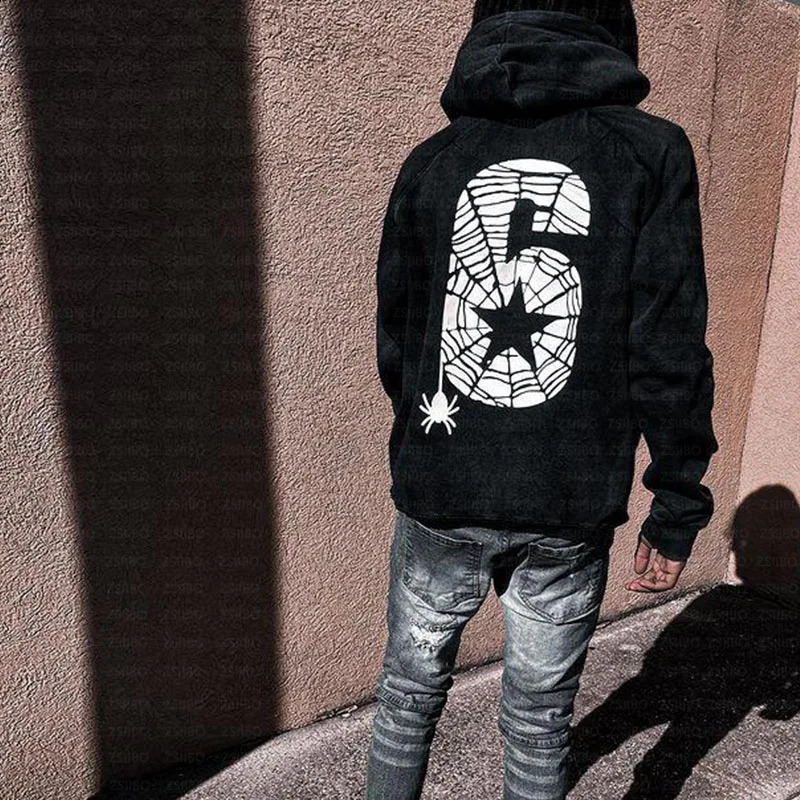 Womens Hip Hop Spider Web Printed Hoodie Sweatshirt Pants Autumn Gothic Punk Long Sleeve Loose Hoodie Oversized Zipper Top 250117