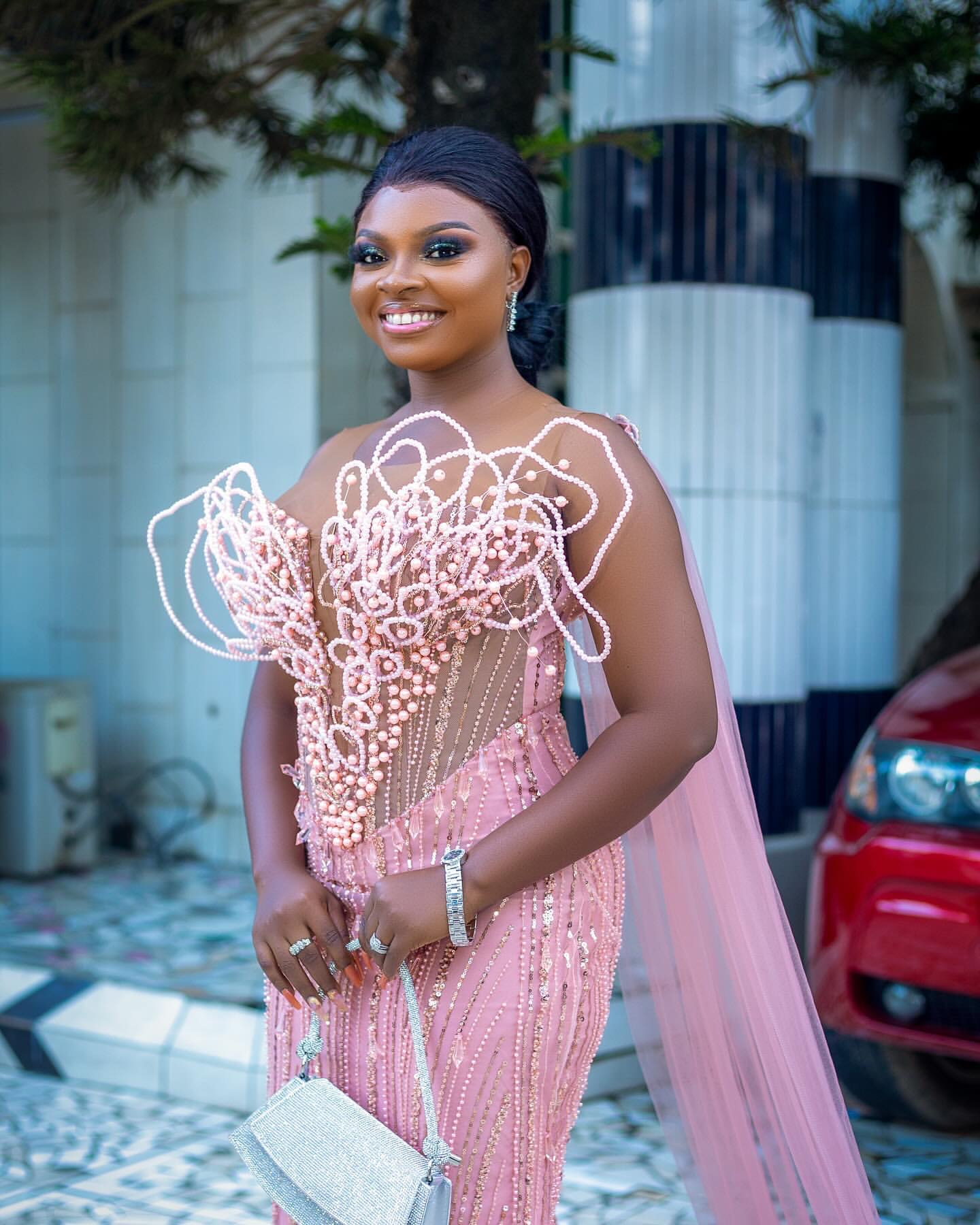 Aso Ebi Pink Mermaid Prom Dresses 2025 Pearls Sequined Lace Stylish Evening Formal Party Second Birthday Engagement Gowns Plus Size Dress For Special 