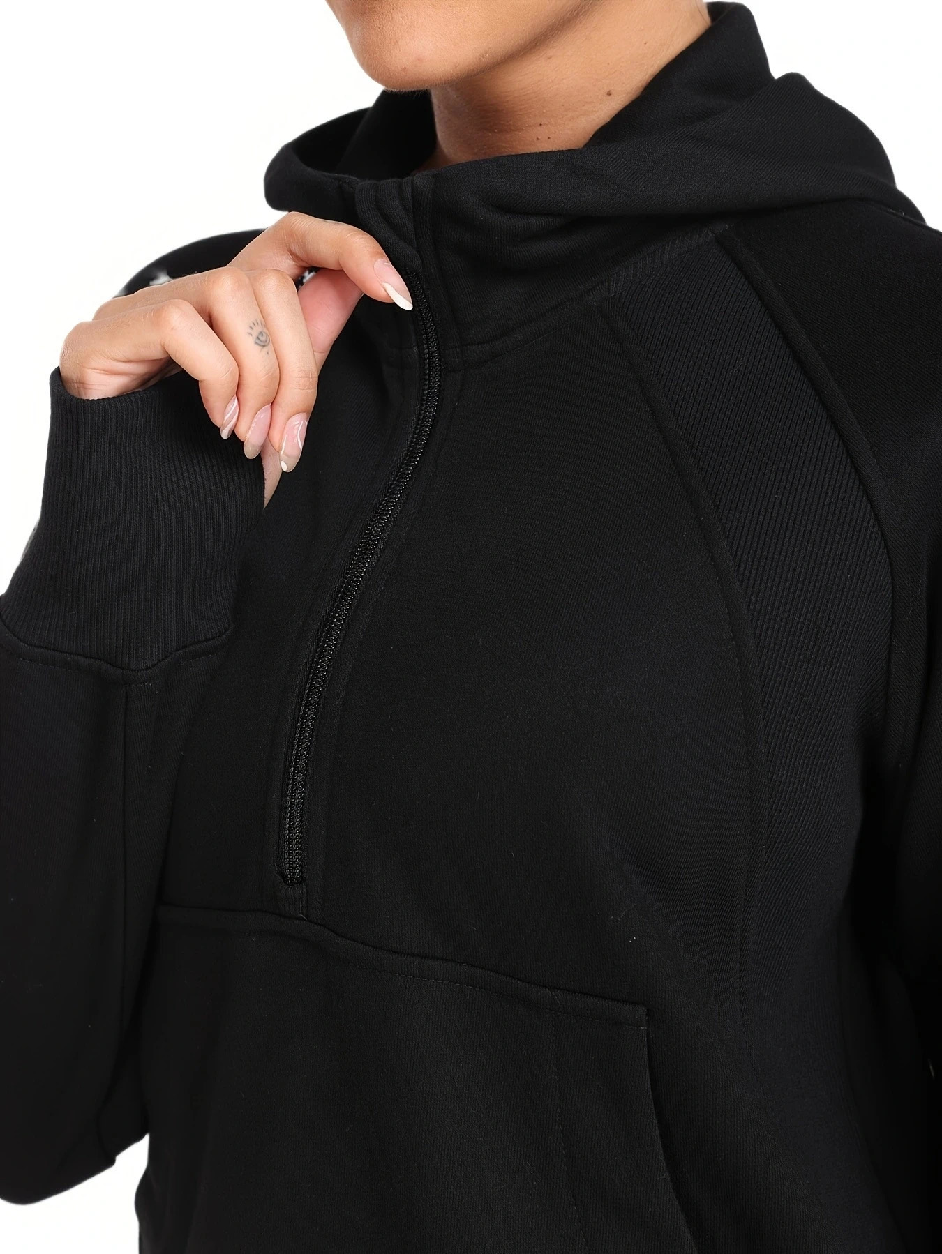 Womens 12 Zip Hoodies Half Pullover Loose Sweatshirts Thumb Hole Pocket Long Sleeve Crop Tops 250121