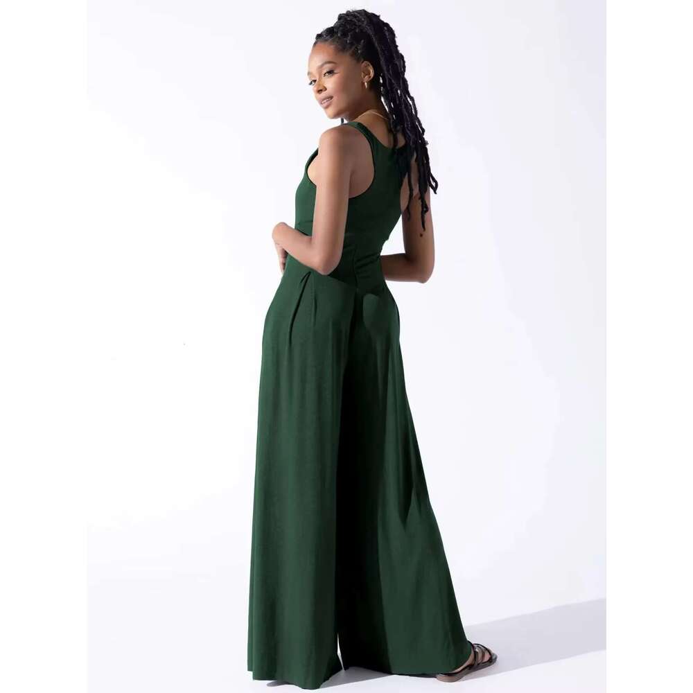 Casual Women's Playsuits Sleeveless Low Waist Viscose Rompers Square Collar Overall Jumpsuits Full Length Outfits