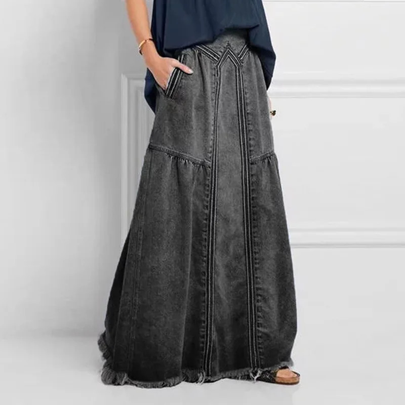TEELYNN Oversize Bohemian Denim Maxi Skirts for Women Cotton Loose Summer Falda Lady 5XL Boho Vintage Long Jean Skirt 250117